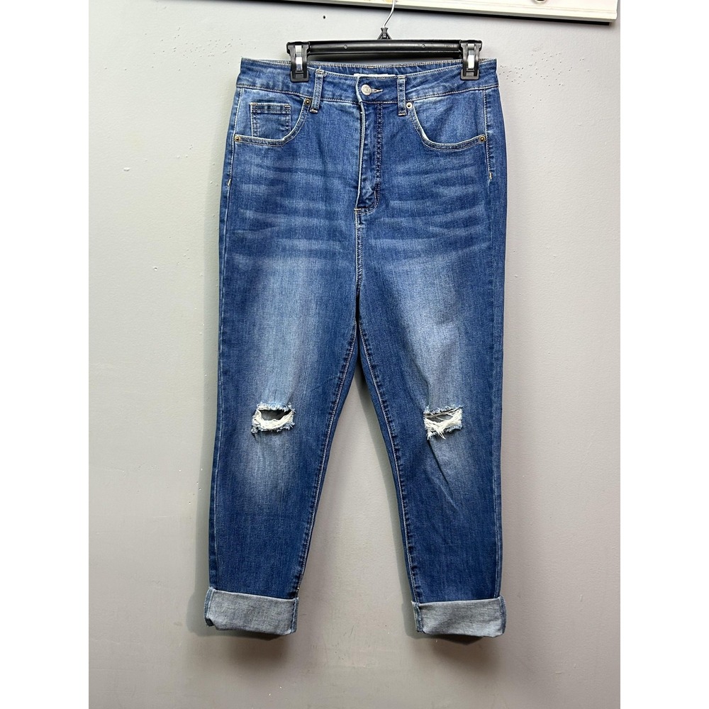 JustFab Jeans Womens 33 Blue High Rise‎ Distressed Ripped Cuffed Ankle Stretch